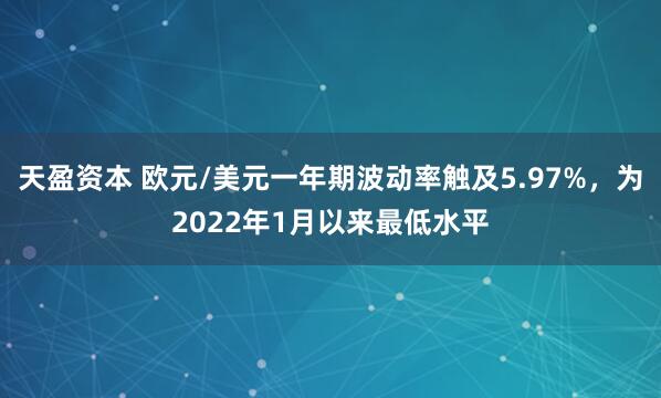 天盈资本 欧元/美元一年期波动率触及5.97%，为2022年1月以来最低水平